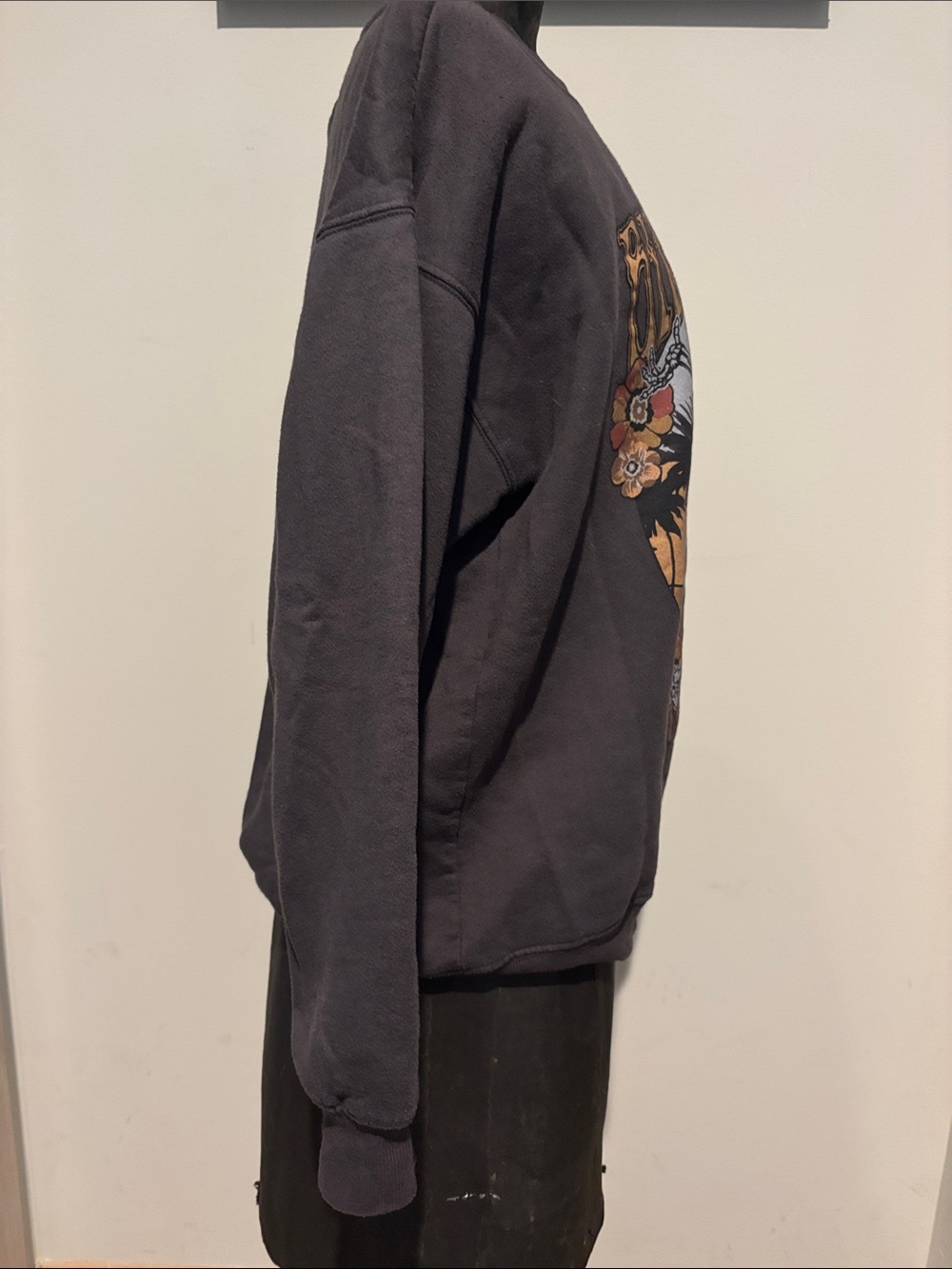 Billabong Charcoal Crewneck Sweatshirt with Orange Floral Skeleton Graphic - Picture 2 of 4